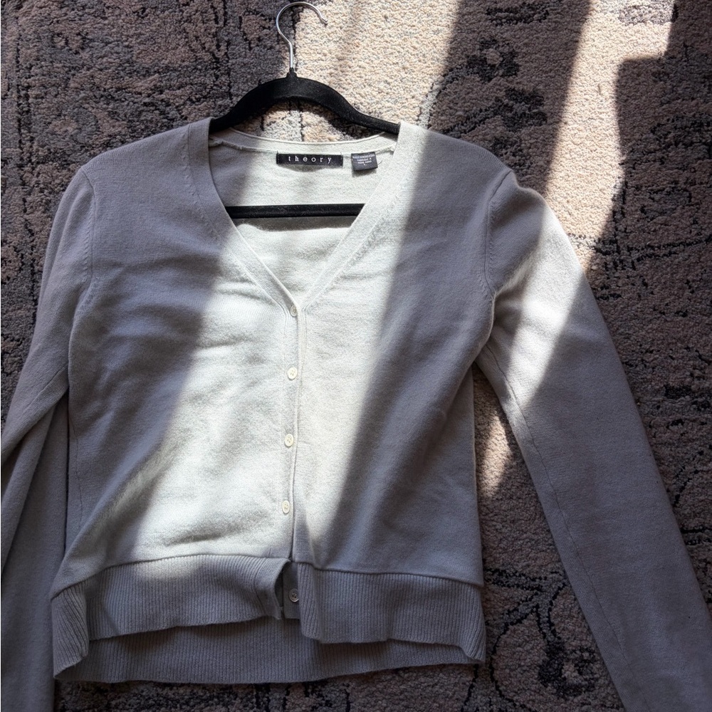 Theory Women's Light Blue Cashmere Cardigan Sweater